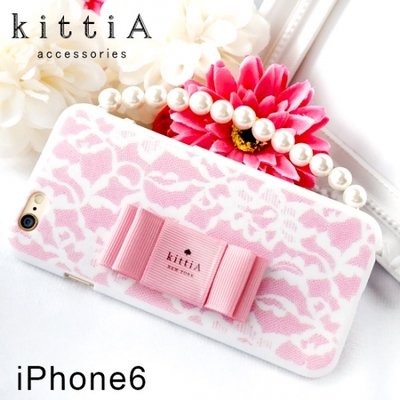 パールストラップ付きレース柄スマホケース