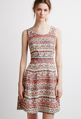 タイルプリントフィット&フレアワンピース