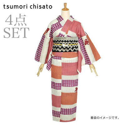 ツモリチサト女性浴衣セット「チェック横段 クリーム」