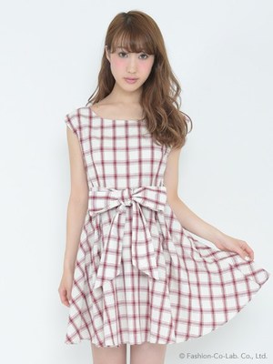 チェックリボンワンピース