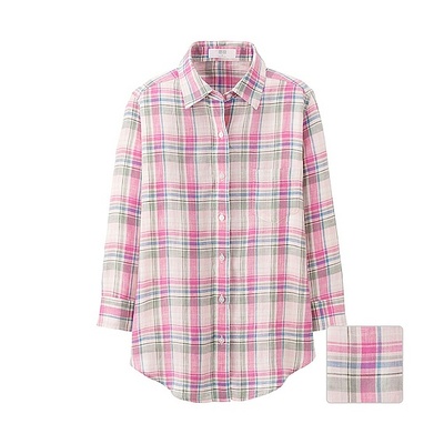 プレミアムリネンチェックシャツ（７分袖）