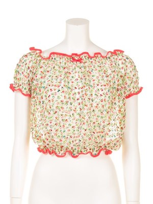 フラワープリントレースパフトップス