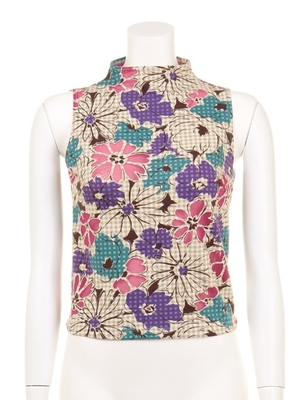 チェック花柄トップス