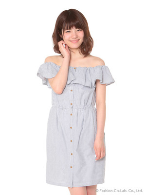 【dazzlin】サッカーストライプオフショルワンピース