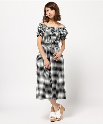 チェックオフショルガウチョパンツ