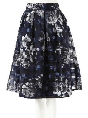 【CEDNIE】格子柄フラワーミディスカート