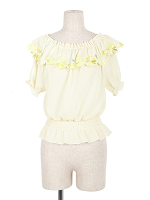 レモン刺繍オフショル半袖ブラウス