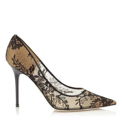 ABEL Black レース・ポインテッドトゥパンプス