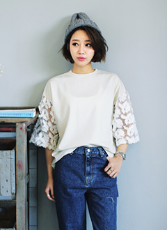 ワイドシースルースリーブTシャツ・全2色・b18705