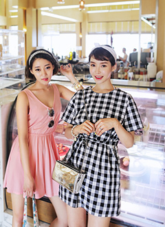 ウエストストラップギンガムチェックワンピース・全2色・e41059