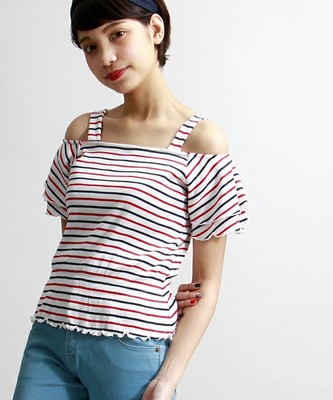 オフショルペプラムTシャツ