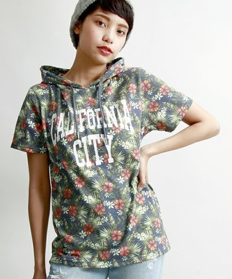 総柄プリントTパーカー