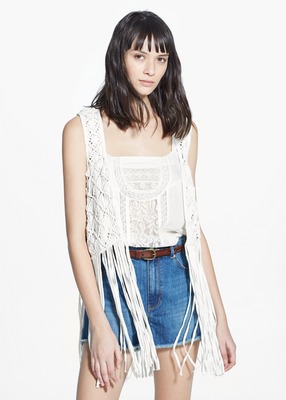 フリンジ付きクロシェレースジレ