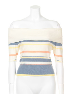 【Lily Brown】ボーダーオフショルニットトップス