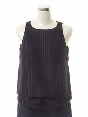 ピンストライプ レイヤーヘムトップス