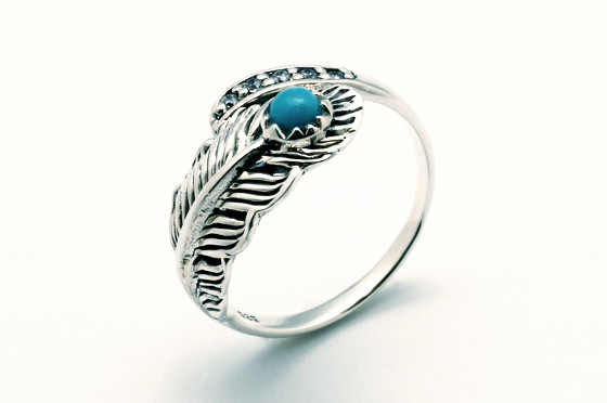 天然石付フェザーモチーフシルバーリング(ターコイズ)