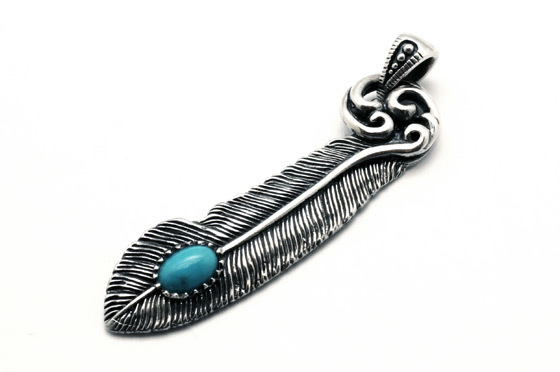 天然石付フェザーモチーフシルバートップ(ターコイズ)