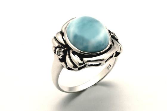 オーバルフラワーモチーフネイティブリング(ラリマー)