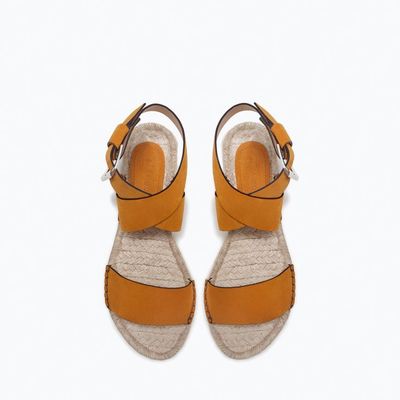 ジュート＆レザー素材フラットサンダル