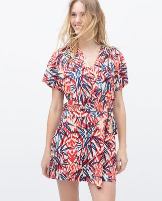 パームツリープリント地クロスオーバーフロントワンピース