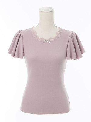 袖フレアリブカットソートップス