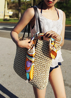 スカーフsetラフィアトートバッグ・全2色・2