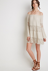 レースパネルオフショルダーワンピース