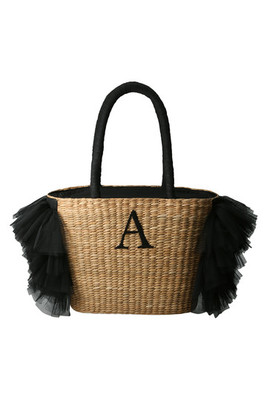 Natalie イニシャル刺繍入り保冷カゴバッグ（ブラック）