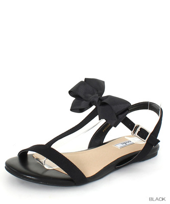 Tストラップリボンフラットサンダル