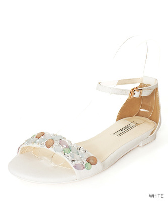 ペールカラービジューフラットサンダル