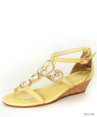 シェル＆ビジューコルクウェッジサンダル