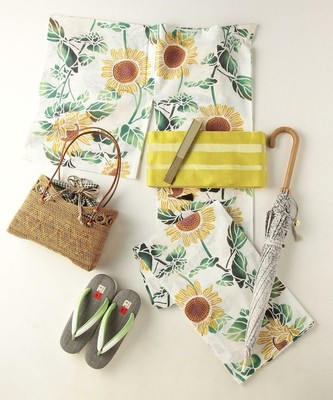 <竺仙> 白紬地 ひまわり 浴衣