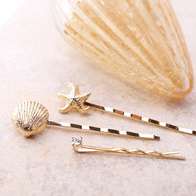 マリンモチーフのールドヘアピン[3本セット]