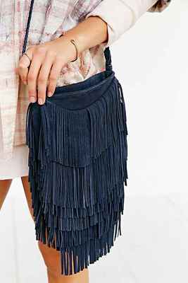 Ecote Suede Layered Fringe Crossbody Bag