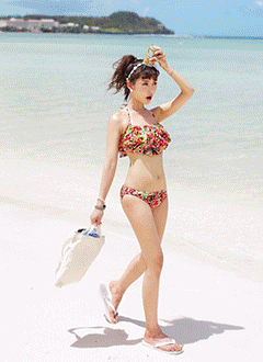 水彩フラワー柄ティアードバンドゥビキニ・全2色・2