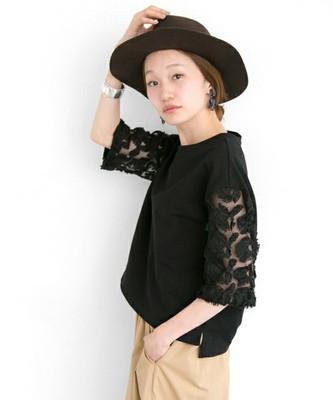 UR ミニ裏毛袖レースプルオーバー