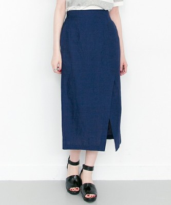KBF 綿麻インディゴスリットスカート