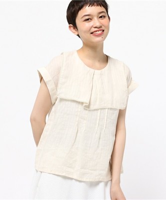 ラミー麻プリーツスクエアカラー