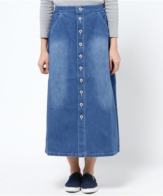 Factor=/フロント釦ロングデニム前開きスカート