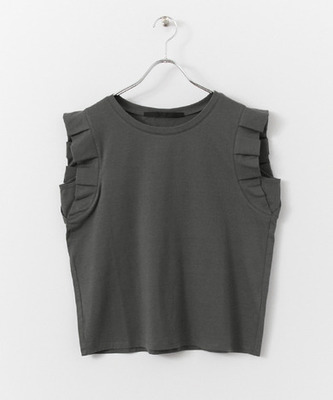 袖タックノースリーブカットソー