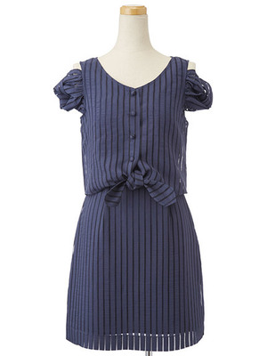 オフショルシアーストライプワンピ/Supreme.La.La.