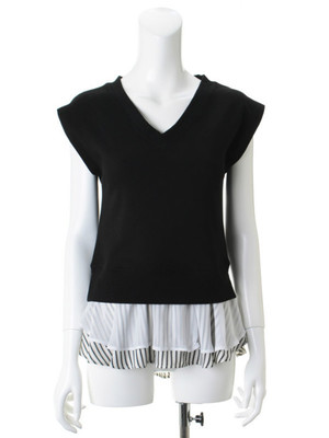 裾ストライプレイヤーフレンチスリーブ/31 Sons de mode