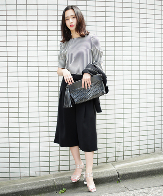 ボーダーパフスリーブプルオーバー