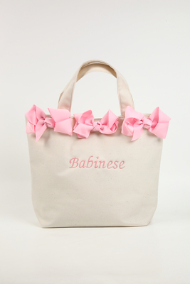 3つリボンバッグ(ナチュラル×ピンク)