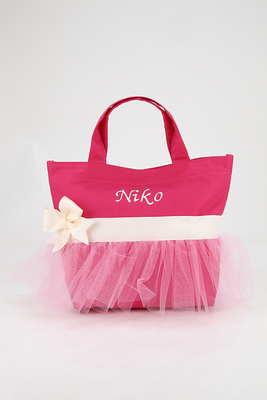 チュールトートバッグ(ピンク×クリーム)