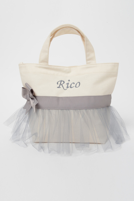 チュールトートバッグ（ナチュラル×グレー）