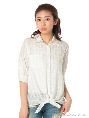 CECIL McBEE (セシルマクビー) シアーチェック前しばりシャツ