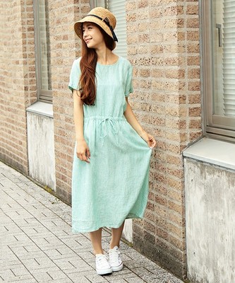 リネンウエストリボンワンピース/Afternoon Tea