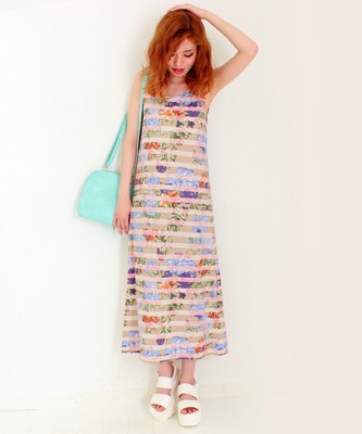 ボーダｰ×花柄マキシワンピース/Chille anap