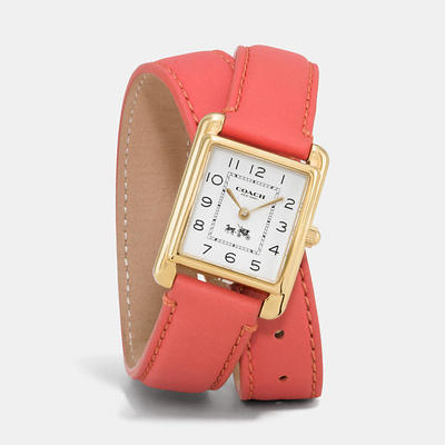 コーチ ページ ステンレス スティール メロン レザー ダブル ストラップ ウォッチ